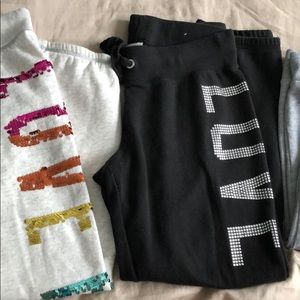 3 pairs of sweats. 2 VS Pink & 1 H&M